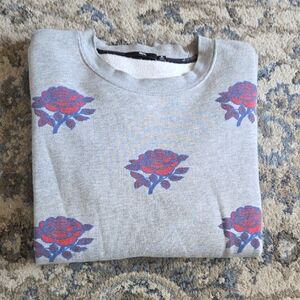 Obey Gray Crewneck Sweater with Red and Blue Rose Pattern